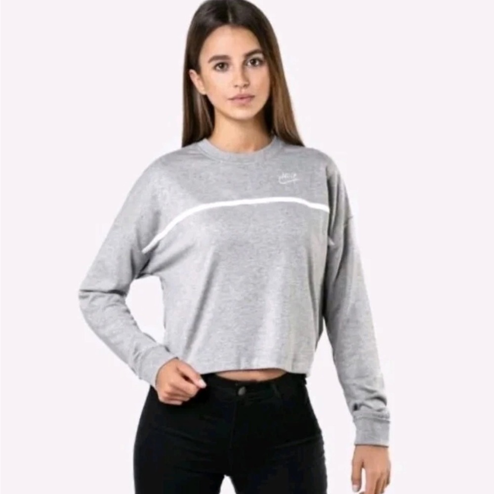 Nike Cropped Crew Neck Swoosh Jersey Top Size Grey M